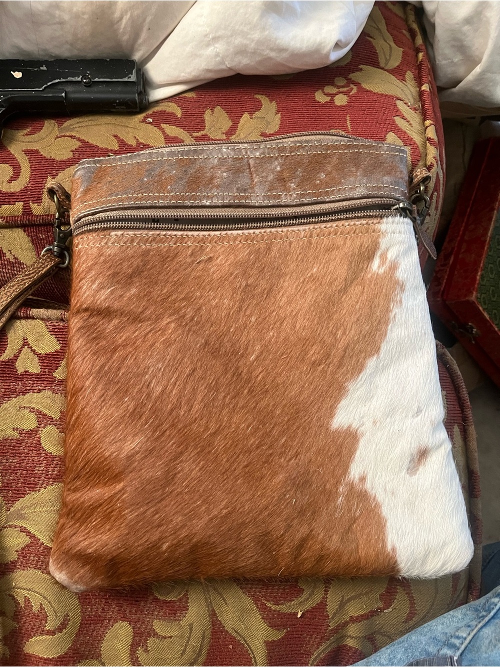 Leather & Haircalf Crossbody Bag in Brown and White Myra bag